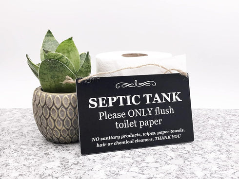 Stylish and Bold, Black and White, SEPTIC TANK Sign | Plaque | Notice for Toilet | Bathroom | W.C | only flush toilet paper | Information Notice | Other Styles Available. by OriginDesigned