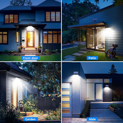2 Pack 318 3 IP65 Peasur Solar Motion Lights Outdoor, LED Solar Security Light with Modes, Waterproof Powered Flood