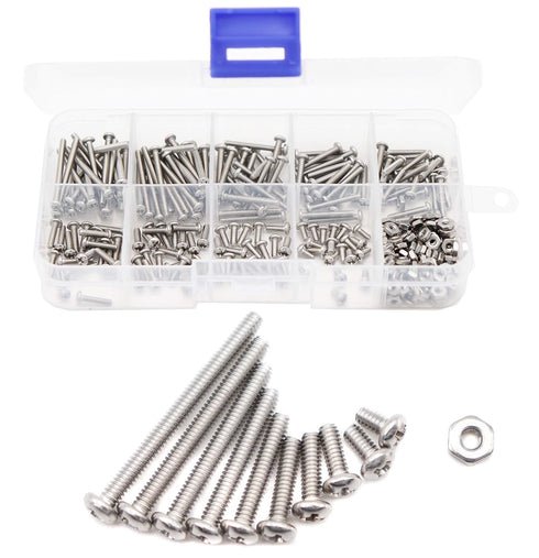 binifiMux 300pcs Assortment Kit of 2-56 Pan Phillips Machine Screws & Hex Nuts, 304 Stainless Steel