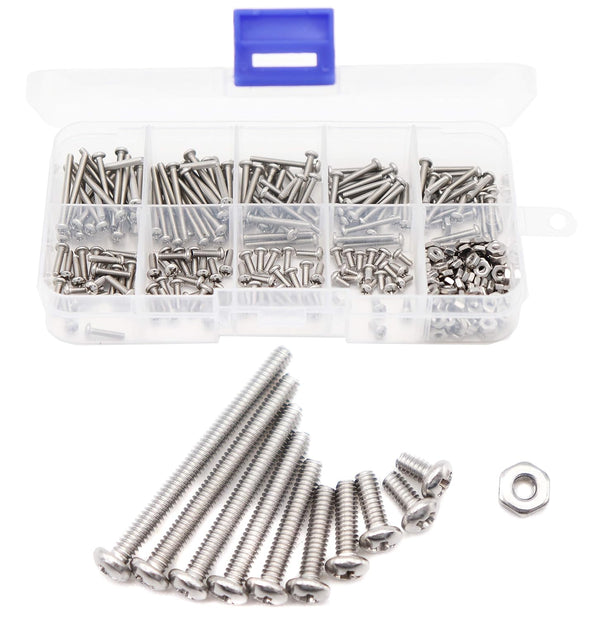 binifiMux 300pcs Assortment Kit of 2-56 Pan Phillips Machine Screws & Hex Nuts, 304 Stainless Steel