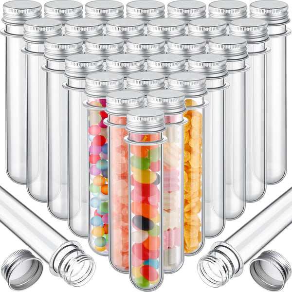 Dandat 100 Pcs Test Tubes 40 ml Plastic Test Tubes with Screw Lids, Clear Candy Tubes for Sample Powder Storage