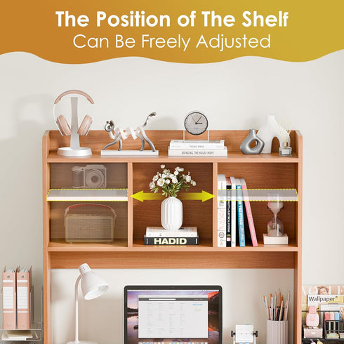 6 Shelves3-Tier Nova Microdermabrasion Wooden Desktop Bookshelf with Desk Organizer Hutch for Computer Desk, Home
