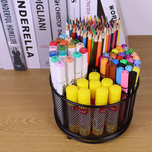 Pen Holder for Desk, 360 Rotating Mesh Organizer, Large Capacity Storage Caddy, 4 Compartments for Home Office