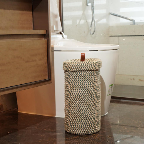 3 Handmade Cotton & Jute Toilet Paper Holder Woven Toilet Paper Stand & Storage Basket with Lid, Freestanding Organizer