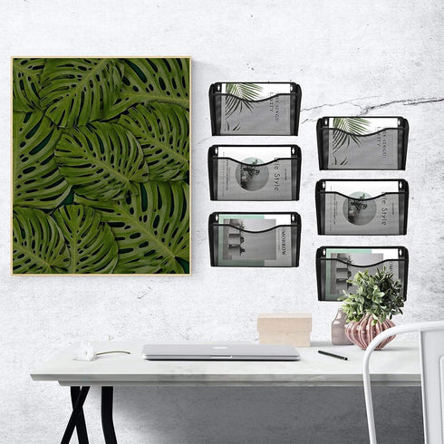 EASEPRES Mesh 6 Pack Wall Mounted File Holder, Metal Hanging Vertical Pocket Organizer for Office and Home, Black