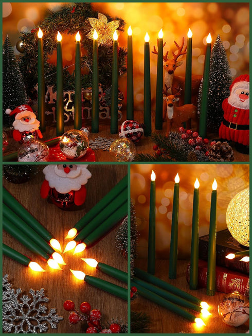 24 Decoration(Christmas,11 Inch,Green) Treela Pcs Flameless Taper Candles Battery Operated Bulk Fake Candles Light LED