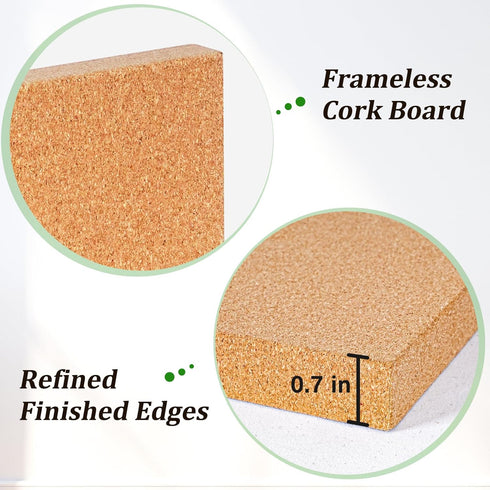 Frameless Cork Board, 16" x 12" Magnetic Bulletin Board with 8 Magnets and 10 Pushpins