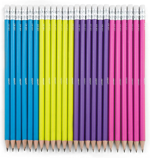 Yoobi No. 2 Pencils, Pre-sharpened, Bright Colors, 24 Pack, Pink, Purple, Blue, Yellow, Fun School Supplies
