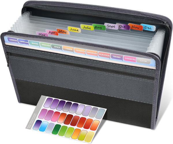 Sooez Accordion File Organizer with Safe Zipper, 12 Pocket Expanding File Folder with Front Pencil Pouch, School Office