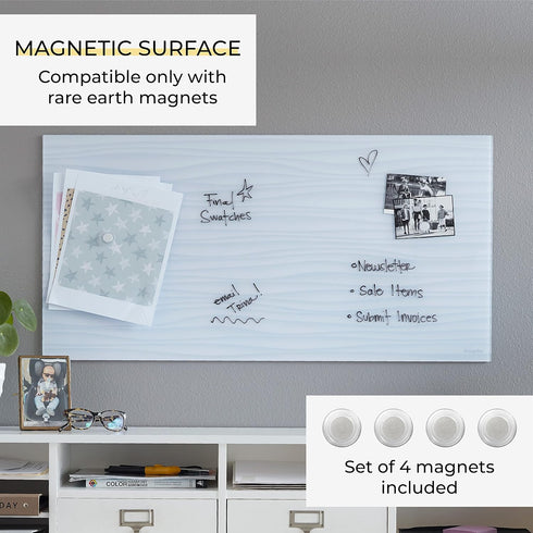 ECR4Kids MessageStor Magnetic Dry-Erase Glass Board, 18in x 36in, Wall-Mounted Whiteboard with White Waves