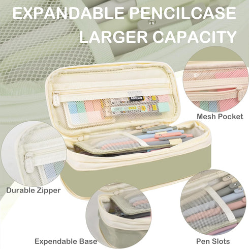 Back to School Aesthetic Supplies - 57Pcs Cute School Essentials - Big Capacity Pen Case & Pastel Highlighters