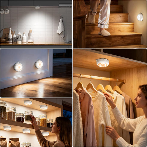 3 Pack, Closet 3 Dimming, 3 YiaMia Motion Sensor Night Light - Smart Wireless Lights, Light Colors + AA Battery