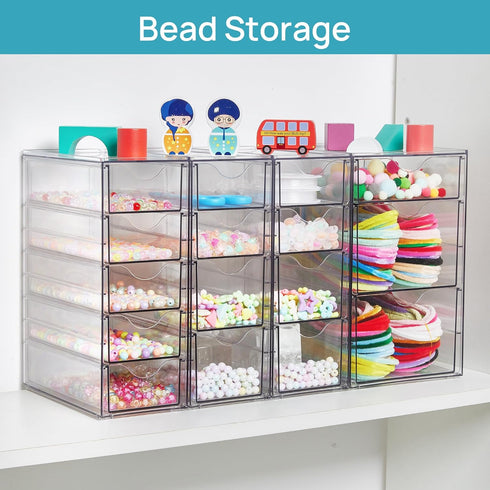 Vtopmart Acrylic Organizer with 16 Drawers, 4 Set Clear Makeup Organizer, Dustproof Storage for Office Supplies