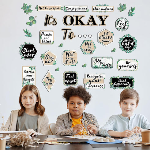 Mental Health Posters It's Okay to Eucalyptus Bulletin Board Set, Inspirational Accents for School Office Home Decor