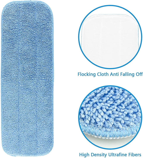 Reusable Microfiber Mop Pads, 6 Pack 18''x 6'' Mop Head Replacement for Wet/Dry Home & Commercial Cleaning