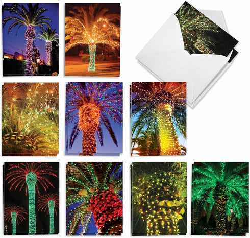 The Best Card Company - 20 Season's Greeting Cards (10 Designs, 2 Each) - Holiday Palms Assortment AM3273SGG-B2x10