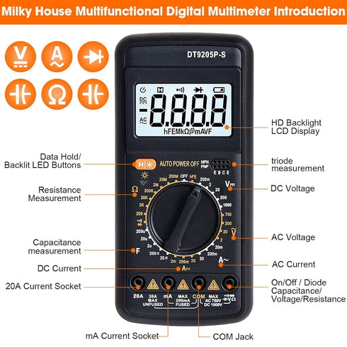 Digital Multimeter Tester, Pocket Voltmeter, Multi Tester Digital with Backlight LCD Data Hold, Voltage Tester