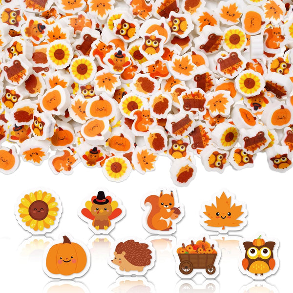Whaline 120Pcs Fall Mini Erasers - Cute Pumpkin, Turkey, Maple, Sunflower for Autumn Party Favors