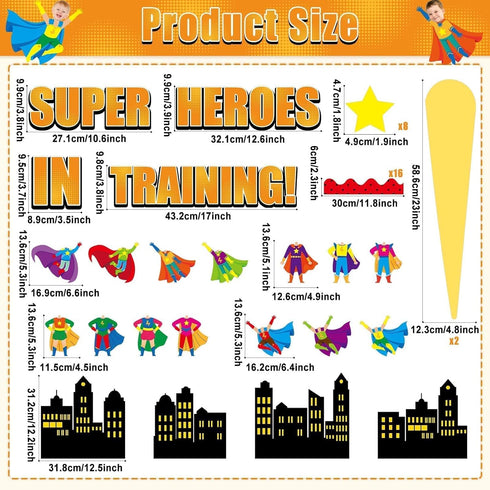 Super Themed Hero Bulletin Board Decoration Set DIY Photo Crafts Hero Themed Bulletin Board Borders Super Themed Hero Paper Cutouts Super Themed Hero Bulletin Boarder for Hero School Classroom Decor by Naozinebi