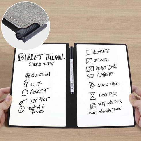 Whiteboard Notebook, Portable Dry Erase White Board Book, Reusable Double-Sided Meeting Notebook with Marker Pen