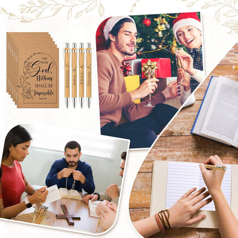 Kisston 100 Pcs Christian Gift Bulk, Bible Verse Notebooks, Inspirational Bamboo Pens, Sunday School Favors