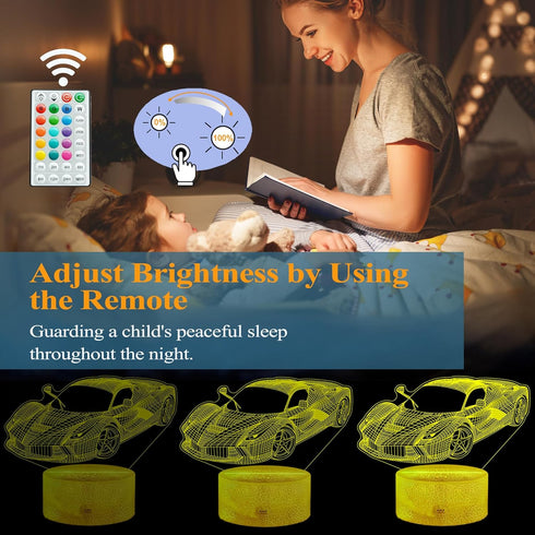 16 Dimmable, Car Gifts for Men, Racing Vehicle Night Light with Remote Control, Colors Changing, Timer, RGB Flashing