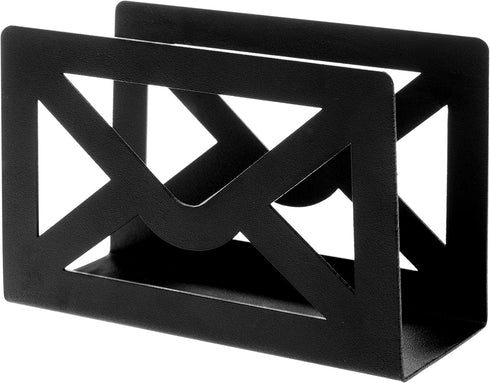 MyGift Black Metal Desktop Mail Holder, Cutout Envelope Design, Home and Office Desk Letter Organizer