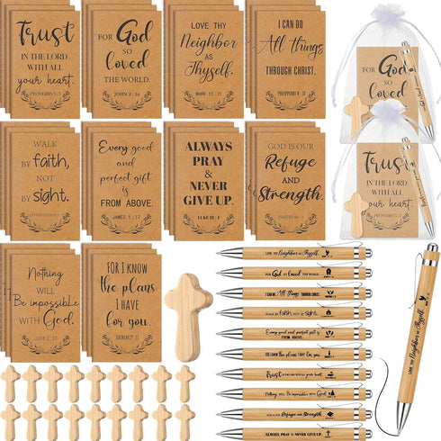 Spakon 120 Pcs/30 Set Christian Gifts | Bible Verse Notebooks, Bamboo Pens, Wooden Crosses for Church Favors
