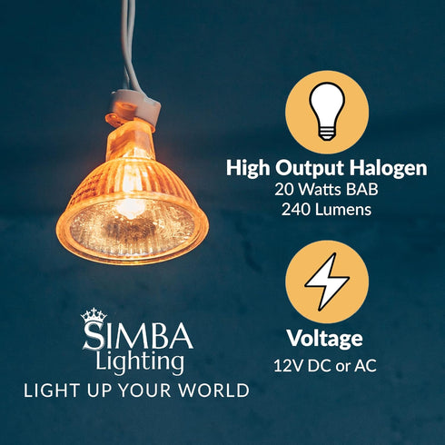 Simba Lighting Halogen MR16 20W 12V Light Bulbs (10 Pack) for Landscape, Track Lights, Fiber Optics, Desk Lamps, BAB C