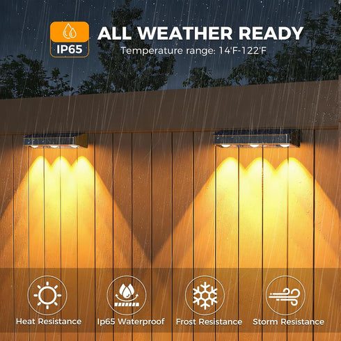 3-Lens 3-Colors 4Pack Solar Fence Lights Wall Lights Outdoor Waterproof Solar Garden Lights Color Changing Solar