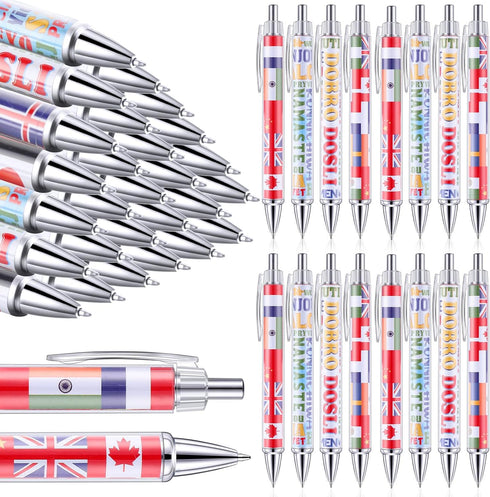 Treela 24 Pcs International Flag Pens, World Flag Ballpoint Pens, Retractable Ink Pens for Events