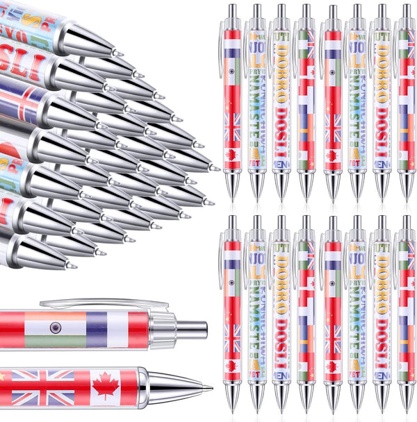 Treela 24 Pcs International Flag Pens, World Flag Ballpoint Pens, Retractable Ink Pens for Events