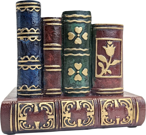 Pen Holder for Desk, Decorative Resin Pencil Organizer Caddy with Antique Library Books Design for Office Supplies