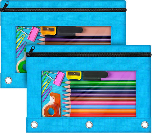 Pencil Pouch for 3 Ring Binder, 2 Pack Zipper Pencil Bags, Sky Blue for Classroom School Office Supplies