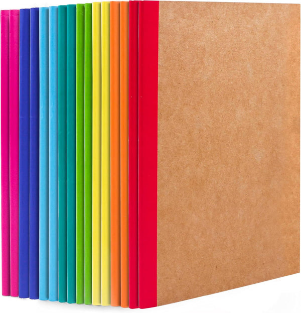 Feela 16 Pack Composition Notebooks, Kraft Cover, 60 Pages, 8.3” x 5.5”, College Ruled Travel Journals with Rainbow