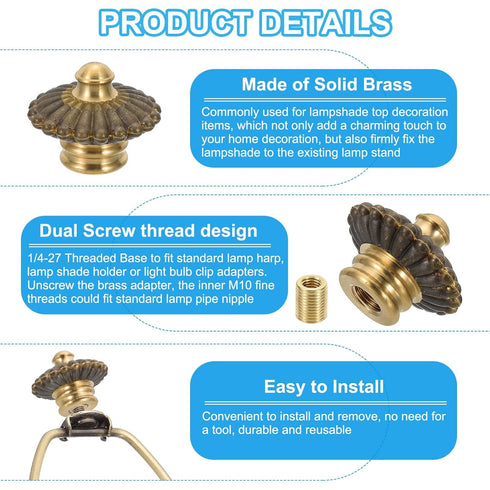 PATIKIL 38 30mm 1 Set (Pack 2) x Lamp Finials Caps Knob, Solid Brass Lamp Shade Top Decoration Screw Cap Nuts
