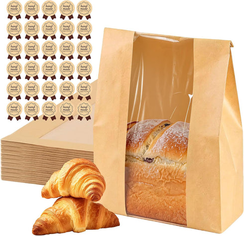 JourHawee Bread Bags 30pcs With Front Window For Homemade Bread, 13.7x8.3x3.6in Sourdough Paper