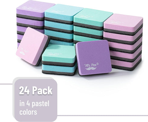 Mr. Pen Mini Dry Erase Eraser, 24 Pack, Pastel Colors, Magnetic Dry Eraser for Whiteboard