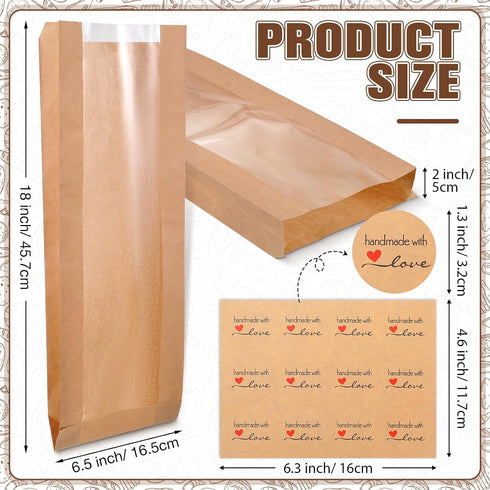 120 Packaging 6.5 2 18 Inch Thenshop Pieces Paper French Bread Bags with Seal Stickers Baguette Bags for Homemade Brown