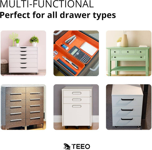 Teeo Drawer Dividers Organizers, Makeup Trays for Vanity, Office Drawer Organizer, Pack of 5, Orange