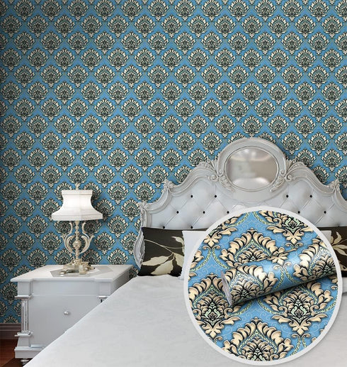 Y9832 Damask Peel and Stick Wallpaper, 17.7" x 9.8ft, Light Blue Removable Contact Paper for Furniture