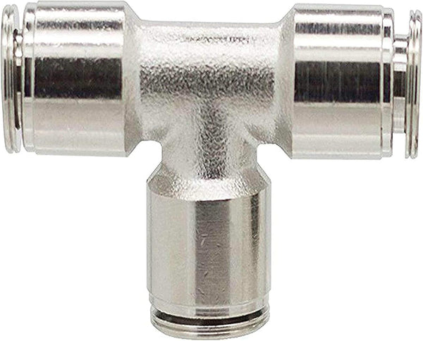 1/4 Push To Connect Tee, Nickel Plated Brass Union Tee Tube Fittings, 2 Pack for Efficient Air Flow