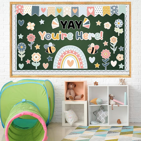 Yay You are Here Bulletin Board Set - Boho Rainbow Cutouts, Classroom Bulletin Board Borders Decoration for School