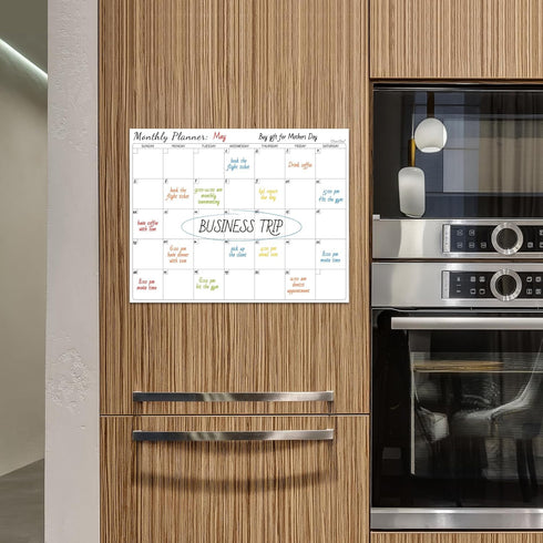 Clever Clean Non-Magnetic Dry Erase Calendar for Fridge, Reusable with 6 Markers, Sticks to Smooth Surfaces