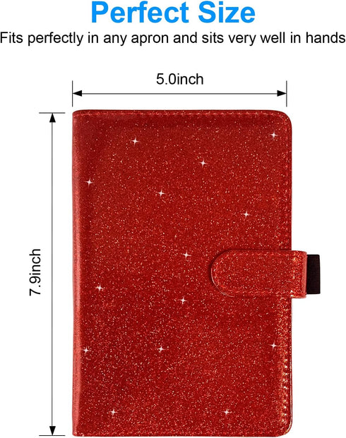 Server Book for Waitress,Leather Waiter Book Organizer with Zipper Pocket, Bling Waitress Money Wallet and Pen Holder