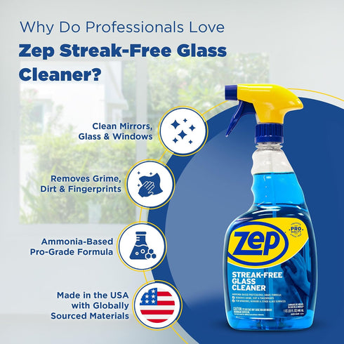 32 Oz 12) ZU112032- Zep Streak-Free Glass Cleaner - (Case of Professional Grade Formula that Cleans Dirt, Fingerprints