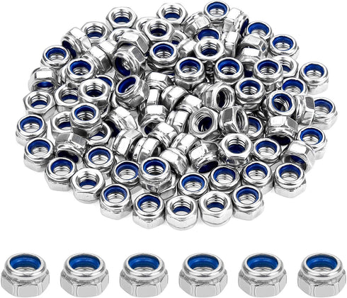 100 Pieces M5 x 0.8mm 304 Stainless Steel Self-Lock Nylon Inserted Hex Lock Nuts