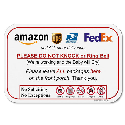 Leave Package Sign - Do Not Knock or Ring Bell (Baby Will Cry) for Peaceful Deliveries