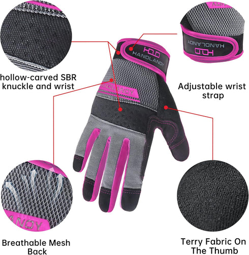 HANDLANDY Women Safety Work Gloves, Utility Touch Screen Grip Gloves for Gardening and Yardwork