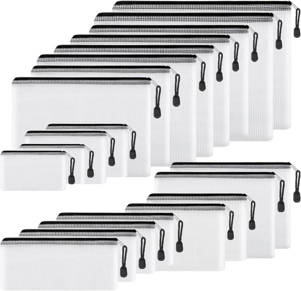 EOOUT 20pcs Mesh Zipper Pouch, 8 Sizes Waterproof Zipper Bags for Travel Storage, School Supplies, Home Organize